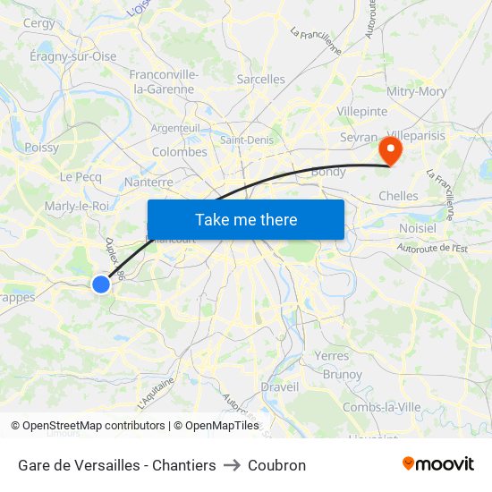 Gare de Versailles - Chantiers to Coubron map