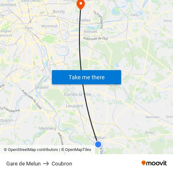 Gare de Melun to Coubron map
