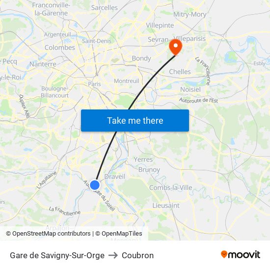 Gare de Savigny-Sur-Orge to Coubron map