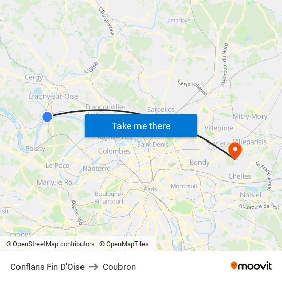 Conflans Fin D'Oise to Coubron map