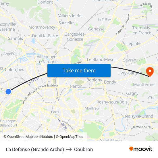 La Défense (Grande Arche) to Coubron map