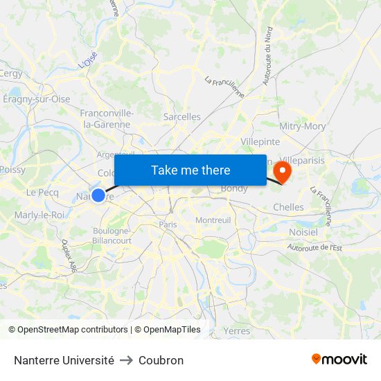 Nanterre Université to Coubron map