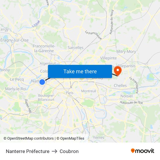 Nanterre Préfecture to Coubron map
