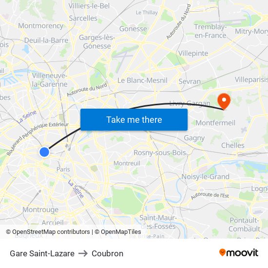 Gare Saint-Lazare to Coubron map