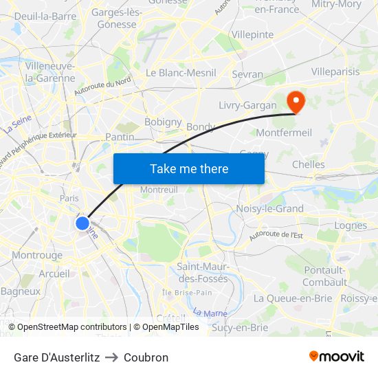 Gare D'Austerlitz to Coubron map