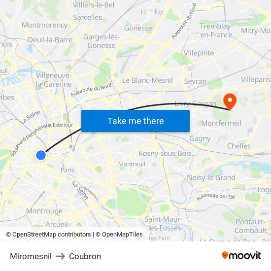 Miromesnil to Coubron map