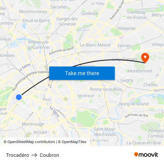 Trocadéro to Coubron map