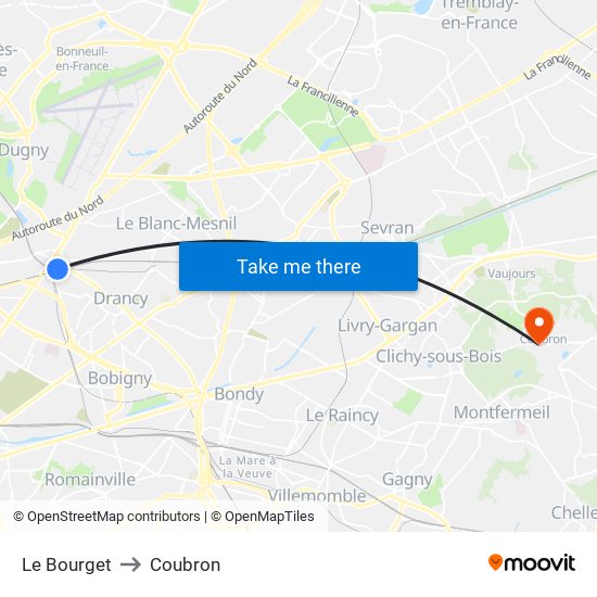 Le Bourget to Coubron map