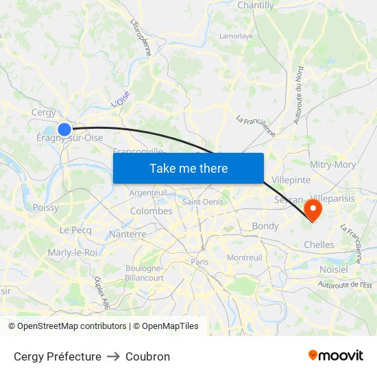 Cergy Préfecture to Coubron map