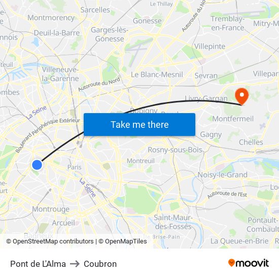 Pont de L'Alma to Coubron map