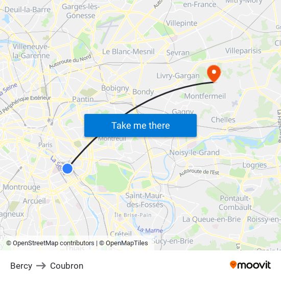 Bercy to Coubron map