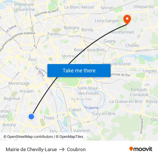 Mairie de Chevilly-Larue to Coubron map