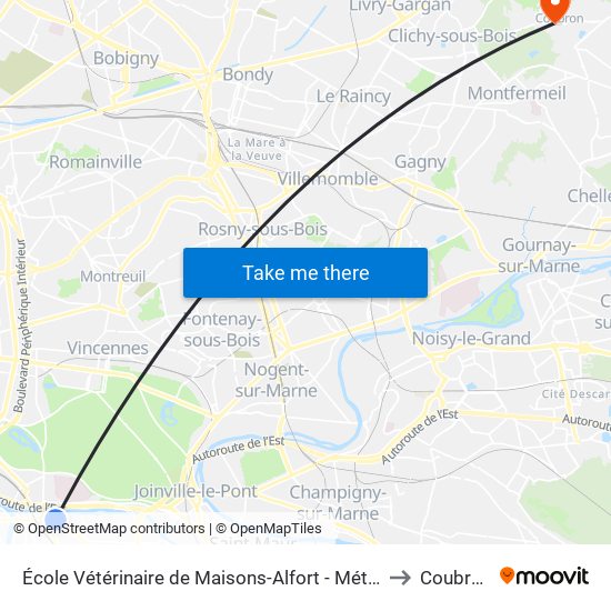 École Vétérinaire de Maisons-Alfort - Métro to Coubron map