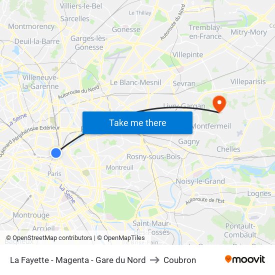 La Fayette - Magenta - Gare du Nord to Coubron map