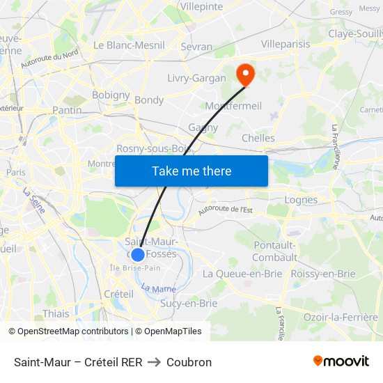 Saint-Maur – Créteil RER to Coubron map