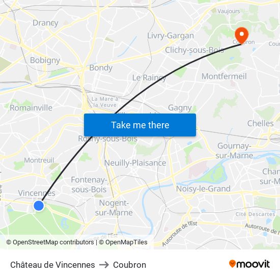 Château de Vincennes to Coubron map