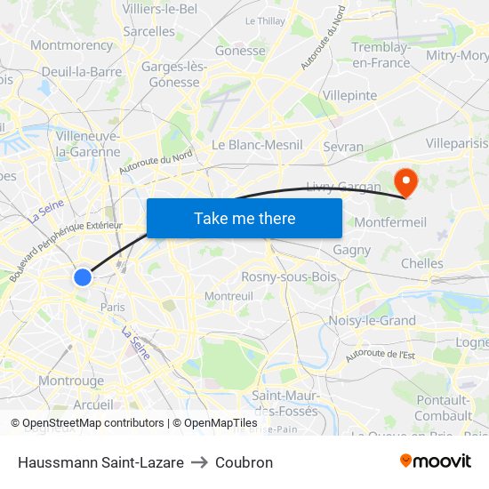 Haussmann Saint-Lazare to Coubron map