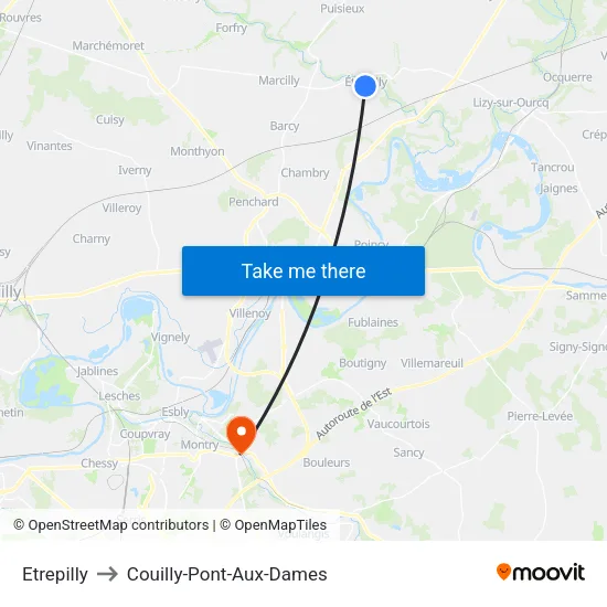 Etrepilly to Couilly-Pont-Aux-Dames map