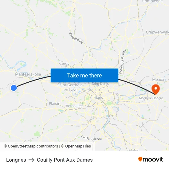 Longnes to Couilly-Pont-Aux-Dames map