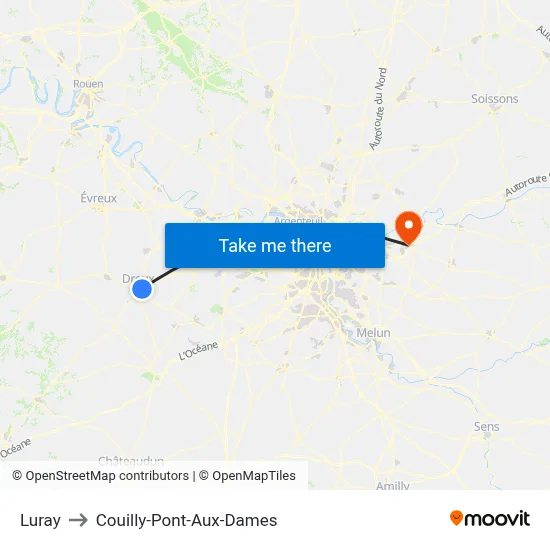 Luray to Couilly-Pont-Aux-Dames map