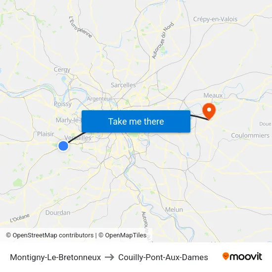 Montigny-Le-Bretonneux to Couilly-Pont-Aux-Dames map