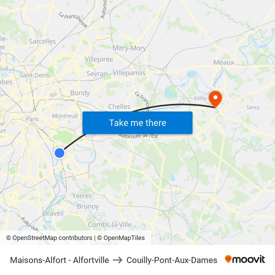 Maisons-Alfort - Alfortville to Couilly-Pont-Aux-Dames map