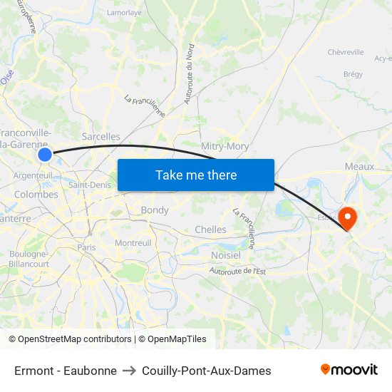 Ermont - Eaubonne to Couilly-Pont-Aux-Dames map
