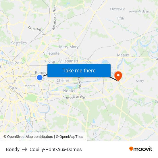 Bondy to Couilly-Pont-Aux-Dames map