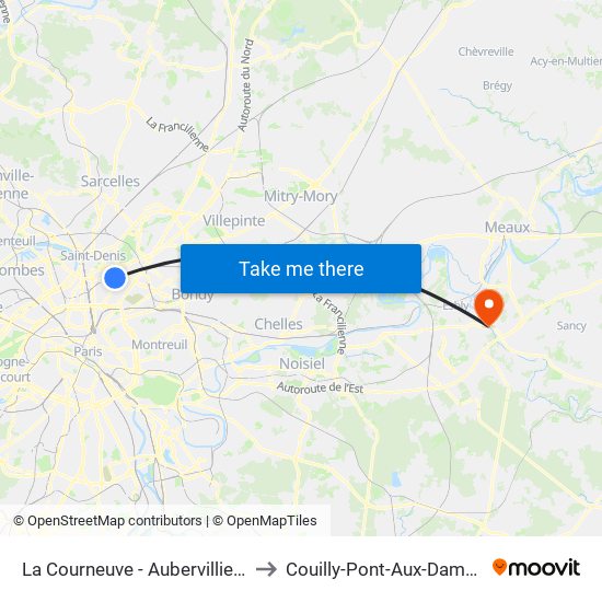 La Courneuve - Aubervilliers to Couilly-Pont-Aux-Dames map