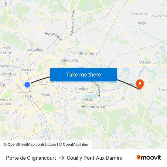 Porte de Clignancourt to Couilly-Pont-Aux-Dames map