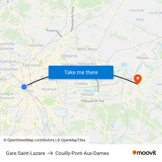 Gare Saint-Lazare to Couilly-Pont-Aux-Dames map