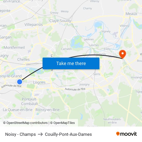 Noisy - Champs to Couilly-Pont-Aux-Dames map