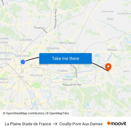 La Plaine Stade de France to Couilly-Pont-Aux-Dames map