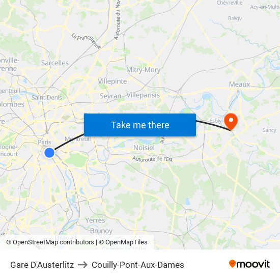 Gare D'Austerlitz to Couilly-Pont-Aux-Dames map
