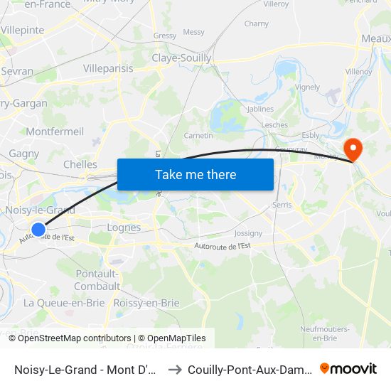 Noisy-Le-Grand - Mont D'Est to Couilly-Pont-Aux-Dames map