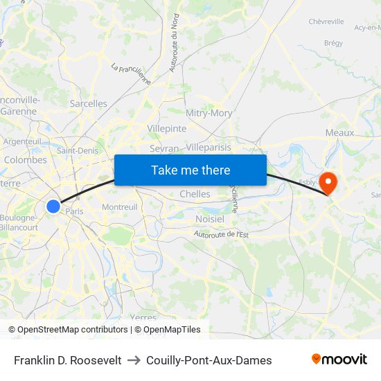 Franklin D. Roosevelt to Couilly-Pont-Aux-Dames map