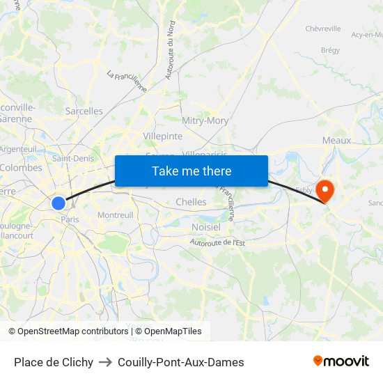 Place de Clichy to Couilly-Pont-Aux-Dames map