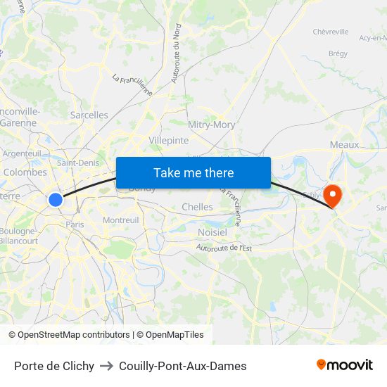 Porte de Clichy to Couilly-Pont-Aux-Dames map