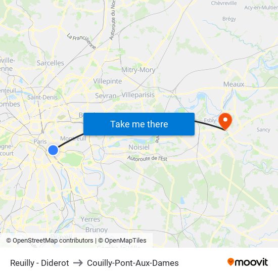 Reuilly - Diderot to Couilly-Pont-Aux-Dames map