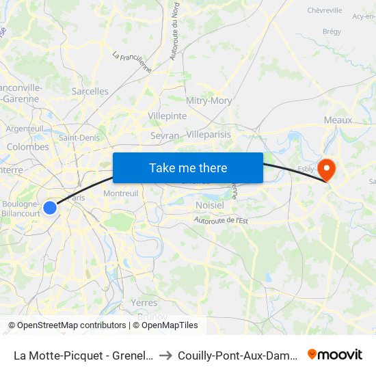 La Motte-Picquet - Grenelle to Couilly-Pont-Aux-Dames map