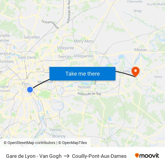 Gare de Lyon - Van Gogh to Couilly-Pont-Aux-Dames map