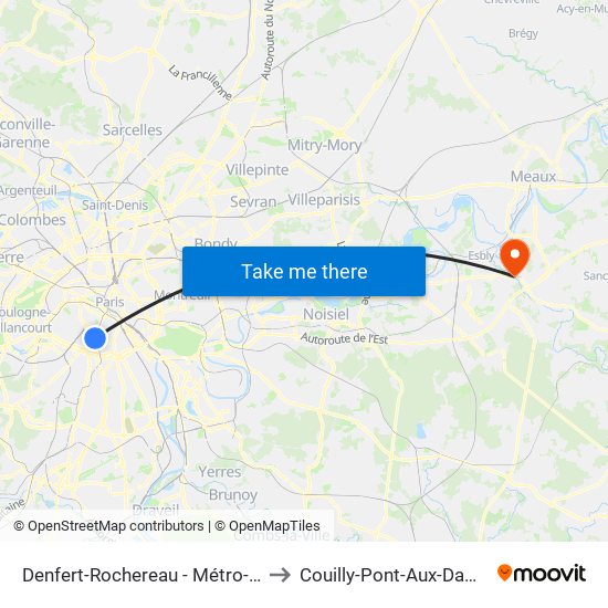 Denfert-Rochereau - Métro-Rer to Couilly-Pont-Aux-Dames map