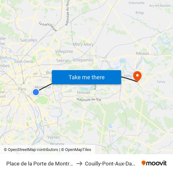 Place de la Porte de Montreuil to Couilly-Pont-Aux-Dames map