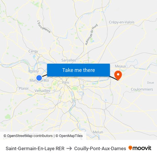 Saint-Germain-En-Laye RER to Couilly-Pont-Aux-Dames map