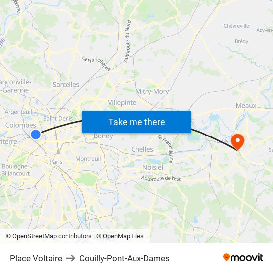 Place Voltaire to Couilly-Pont-Aux-Dames map