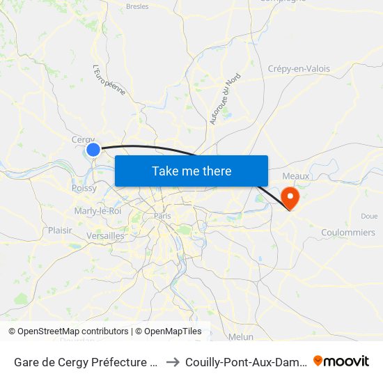 Gare de Cergy Préfecture (C) to Couilly-Pont-Aux-Dames map