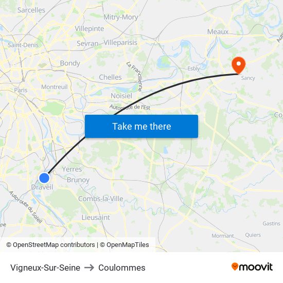 Vigneux-Sur-Seine to Coulommes map