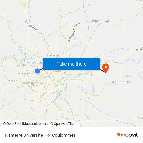 Nanterre Université to Coulommes map