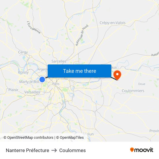 Nanterre Préfecture to Coulommes map