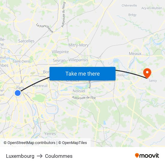 Luxembourg to Coulommes map